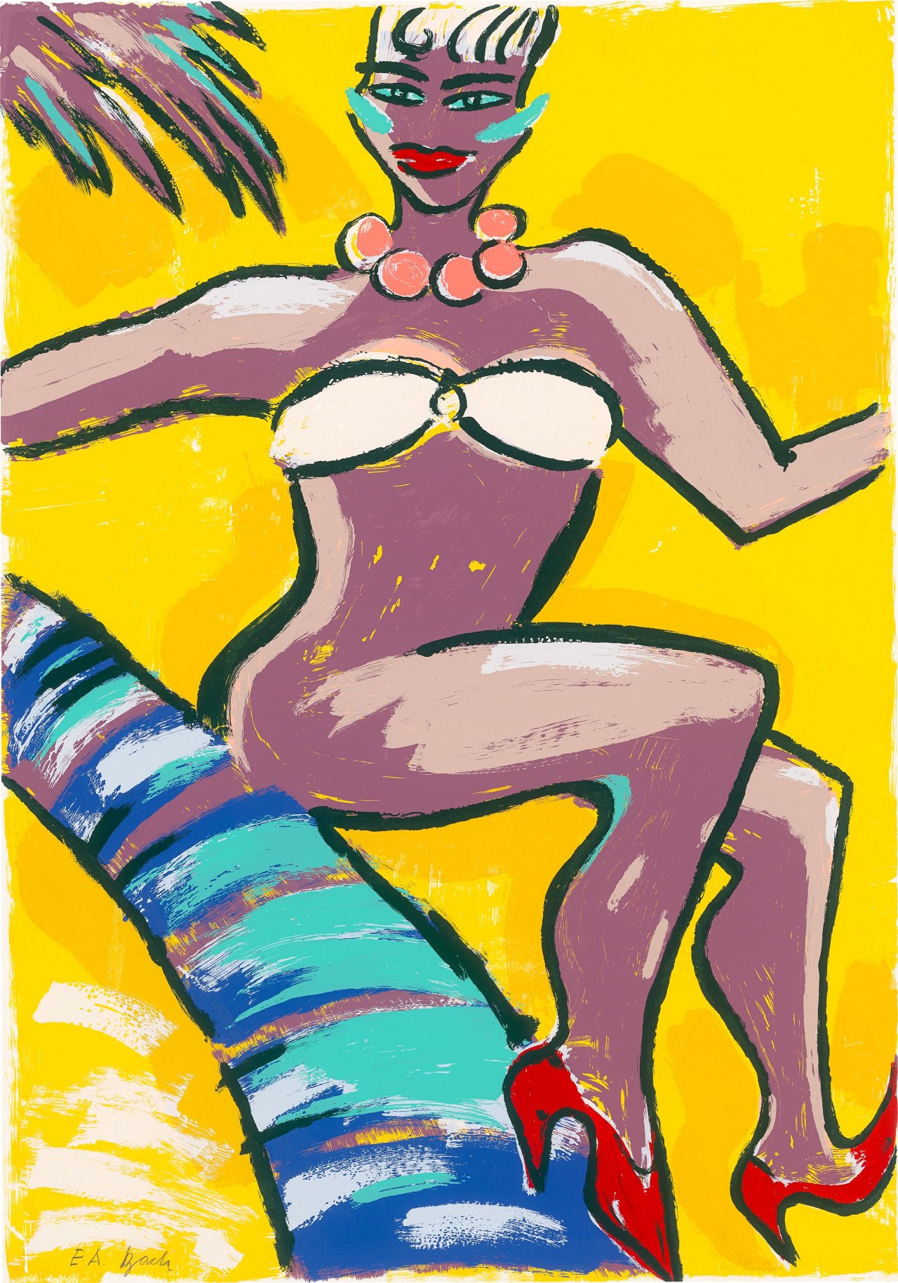 This picture shows the following artwork: Elvira Bach. ”Von der Schlittenfahrt zur Kokosnuß”. 1994.