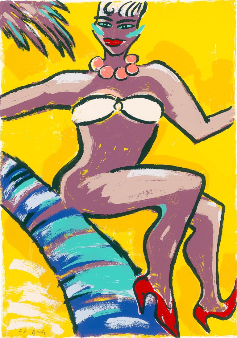 This picture shows the following artwork: Elvira Bach. ”Von der Schlittenfahrt zur Kokosnuß”. 1994.