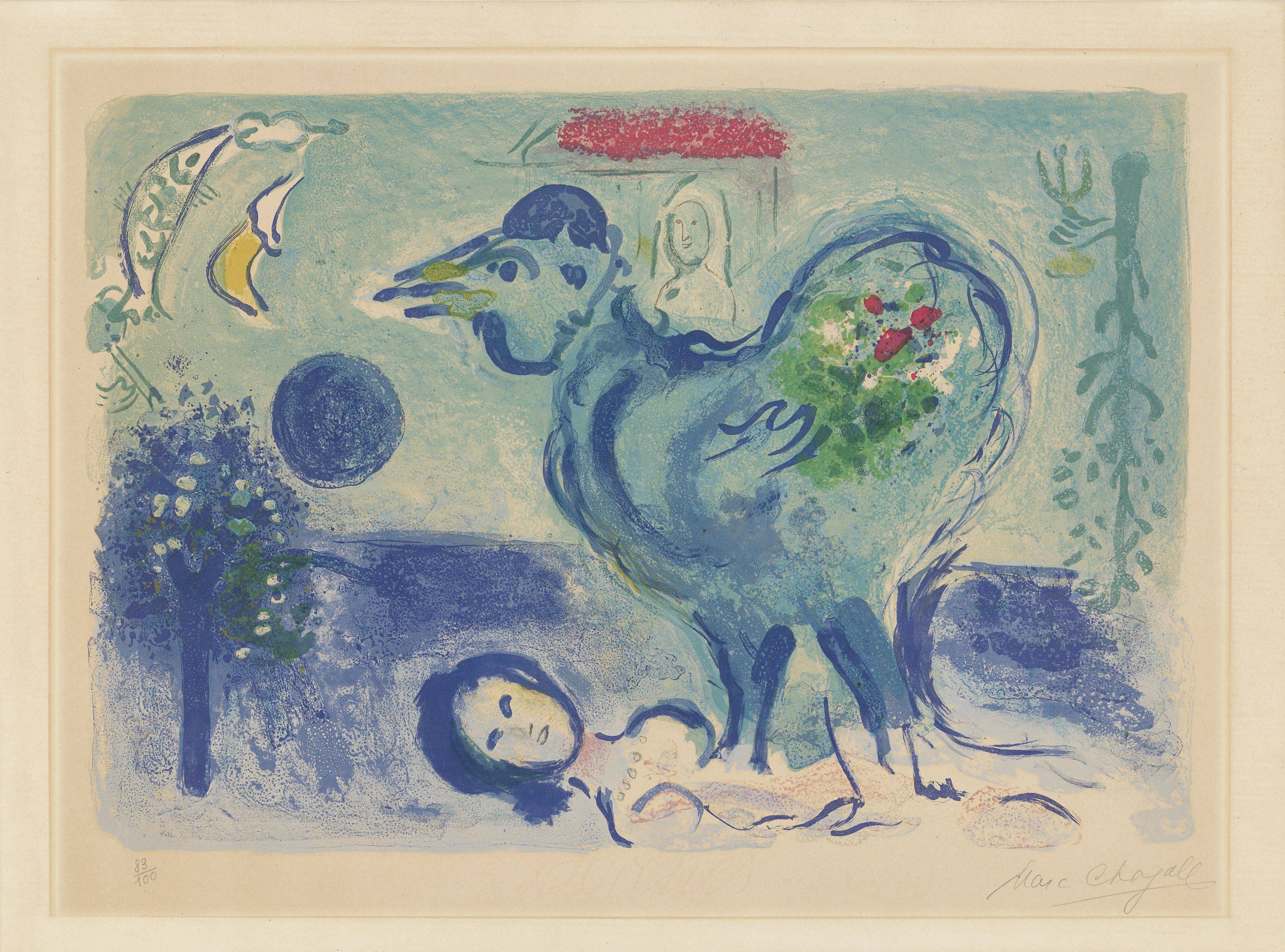 This picture shows the following artwork: Marc Chagall. ”Paysage au Coq”. 1958.