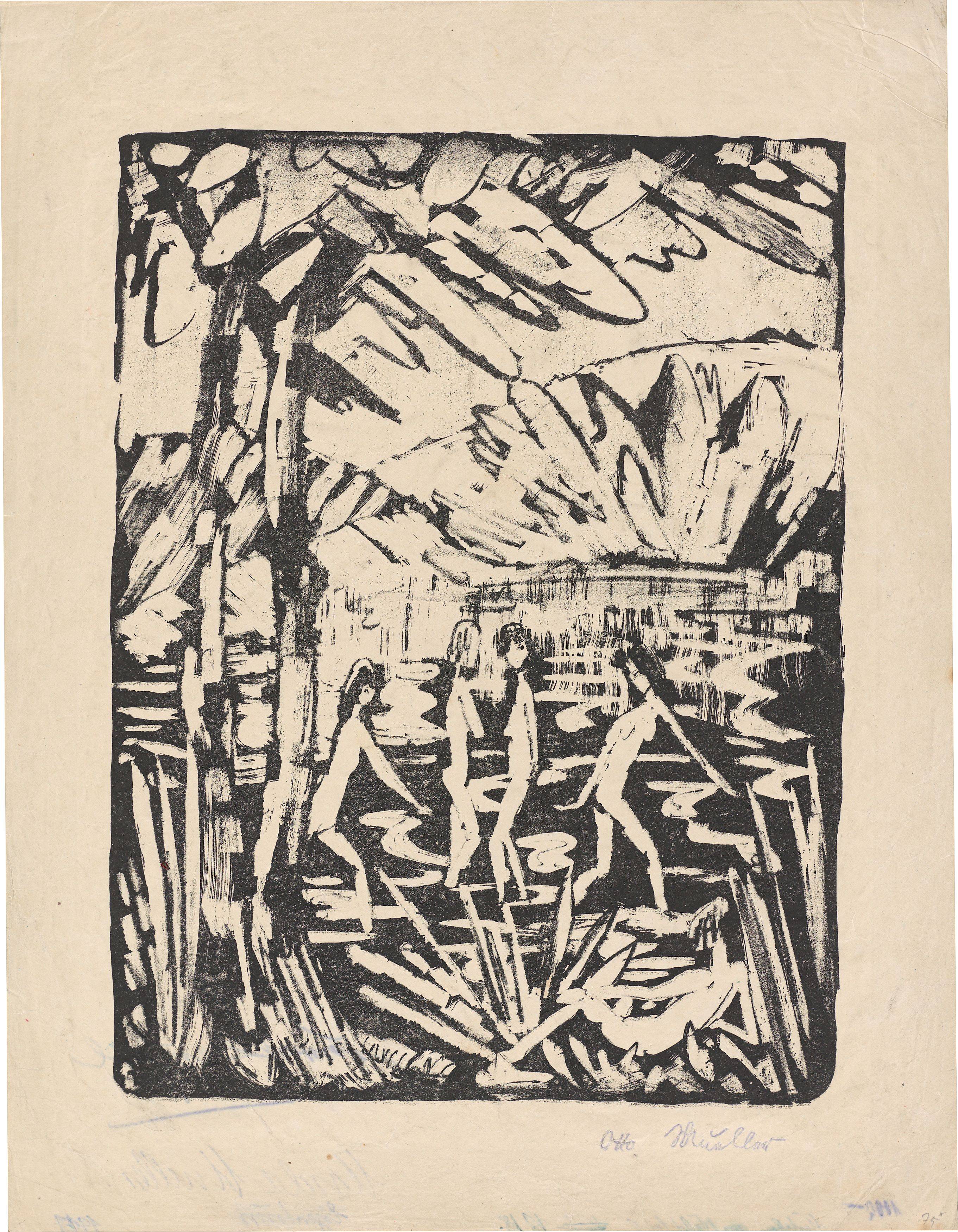 This picture shows the following artwork: Otto Mueller. ”Fünf Mädchen am Waldteich (2)”. 1919.