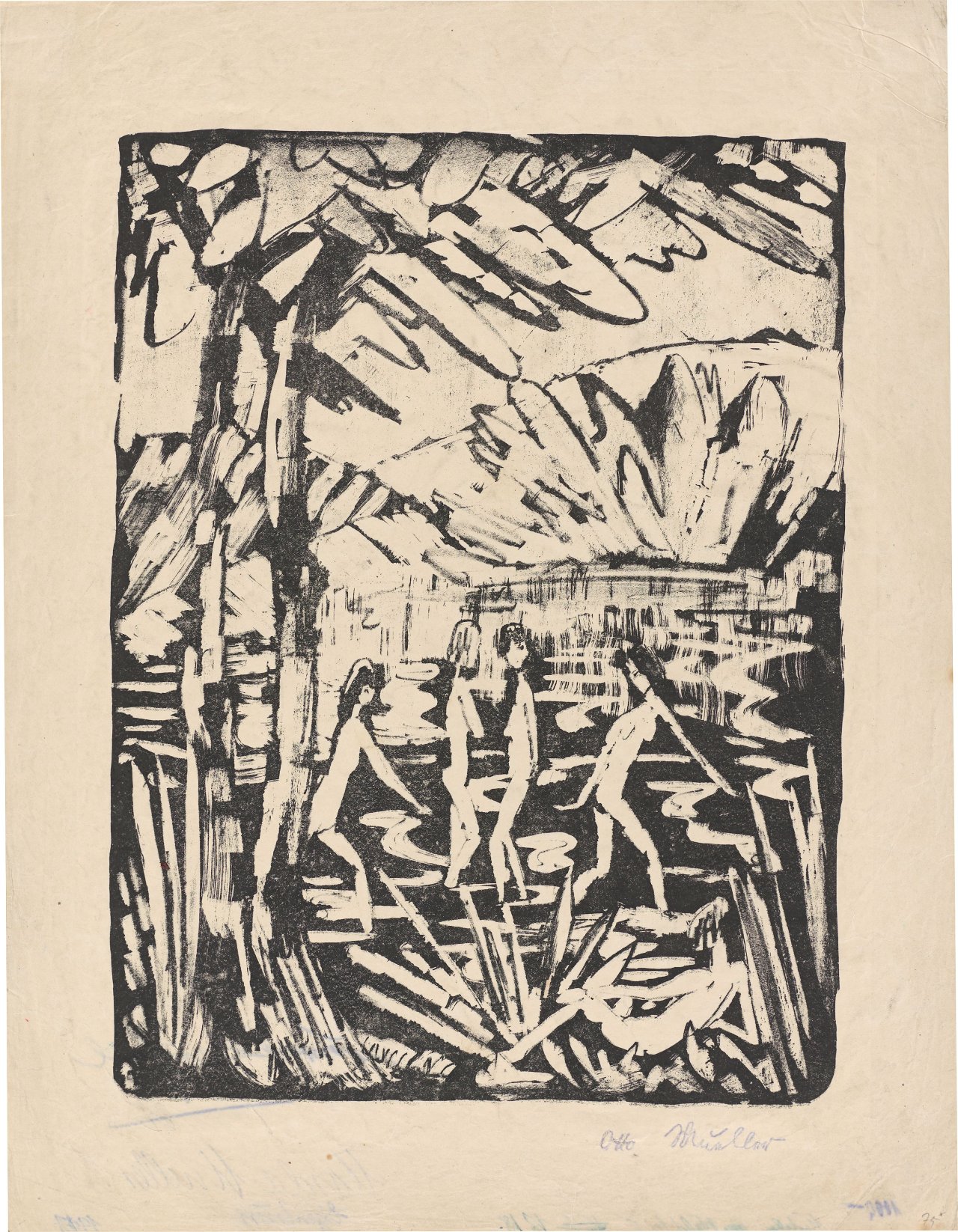 This picture shows the following artwork: Otto Mueller. ”Fünf Mädchen am Waldteich (2)”. 1919.