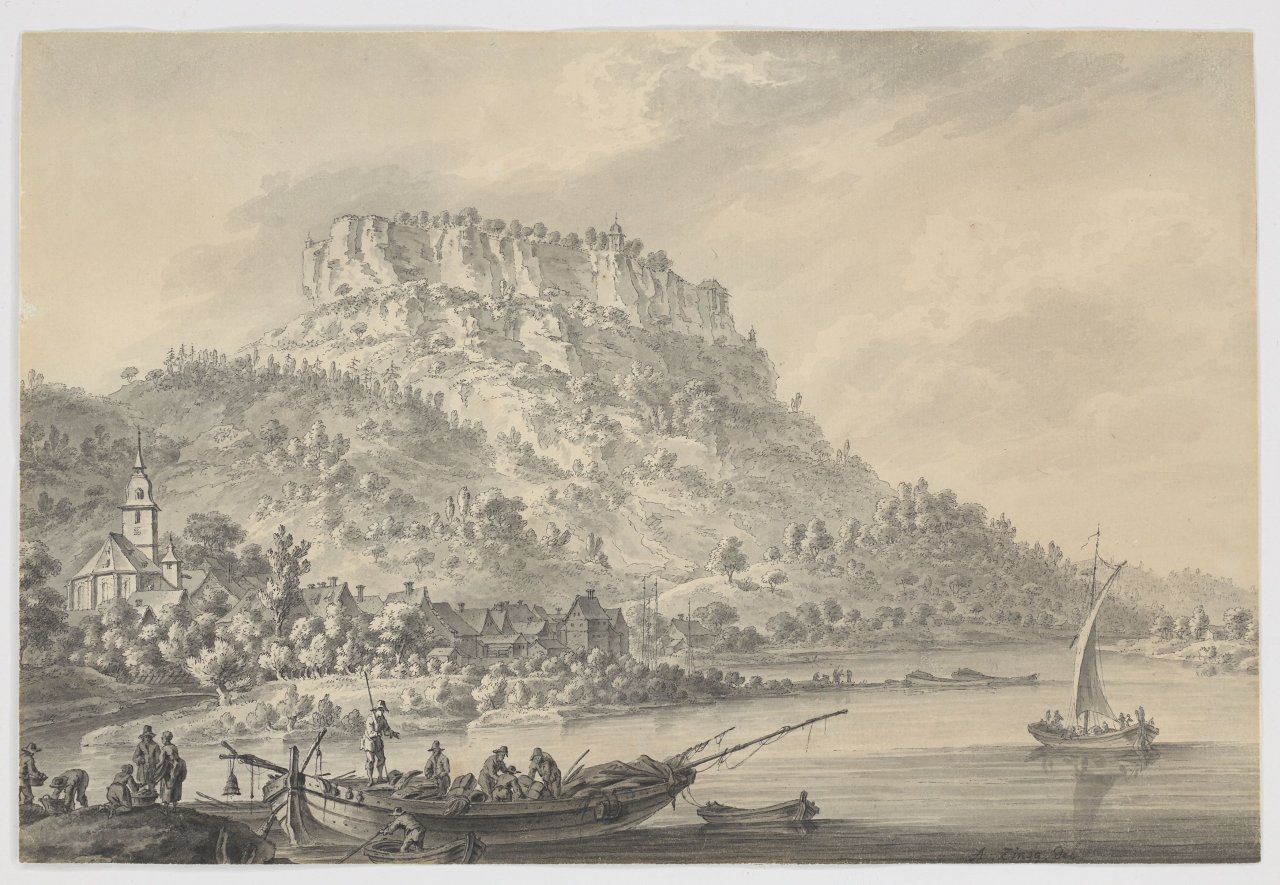 This picture shows the following artwork: Adrian Zingg. View of Lilienstein.