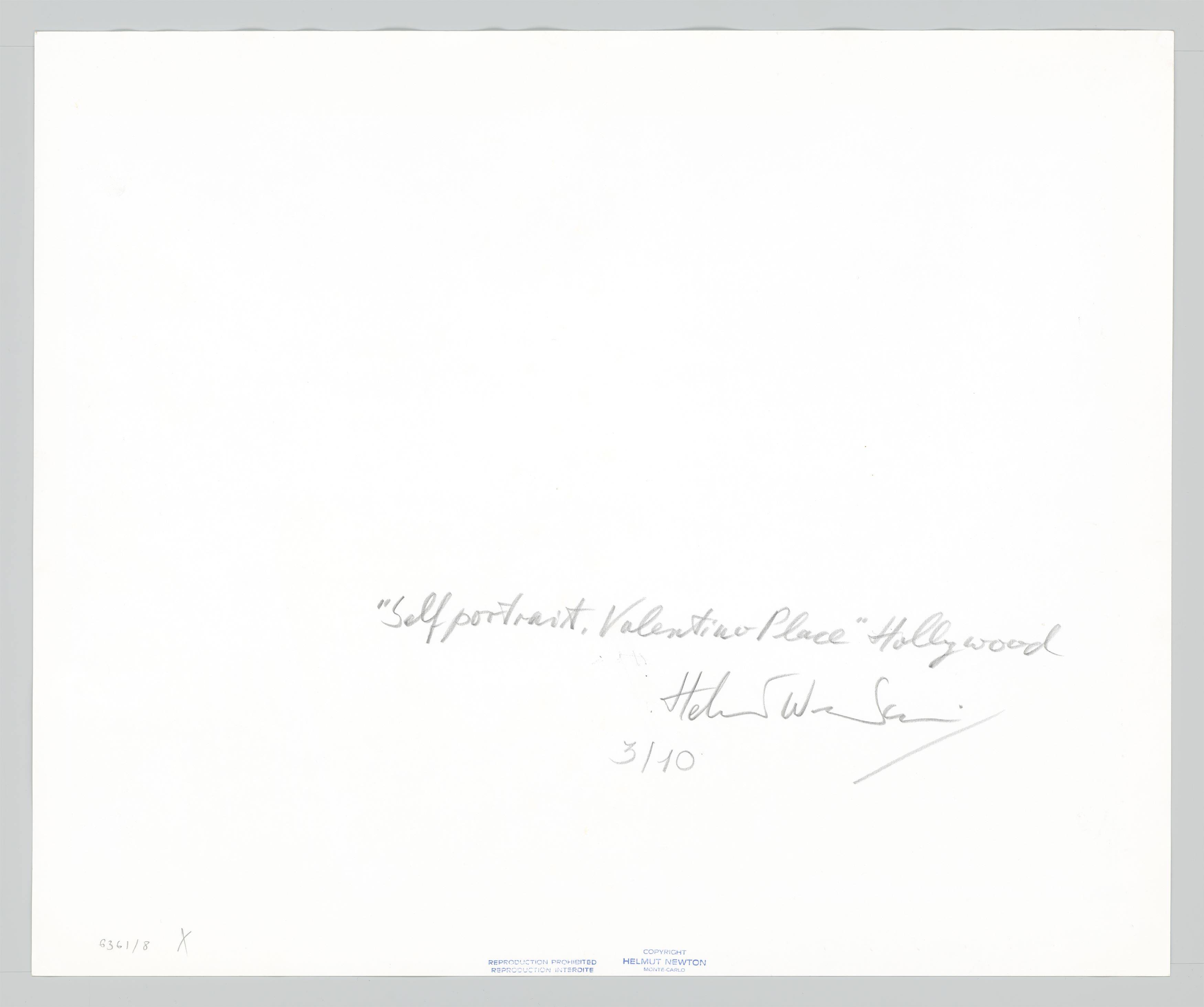 This picture shows the following artwork: Helmut Newton. ”'Selfportrait. Valentino Place' Hollywood”. 1986.