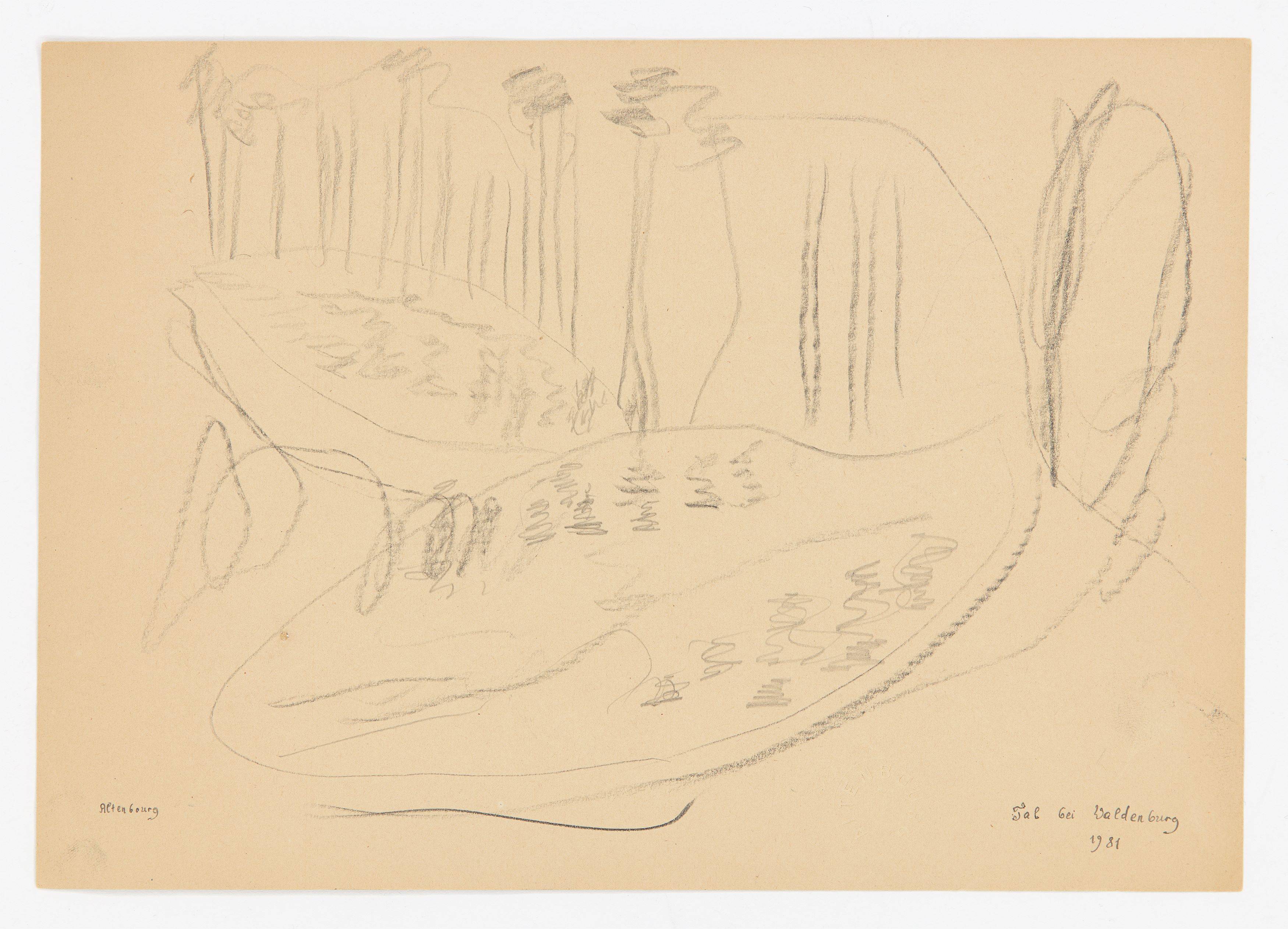 Auf diesem Bild ist das folgende Kunstwerk zu sehen: Gerhard Altenbourg. „Tal bei Waldenburg“. 1981.