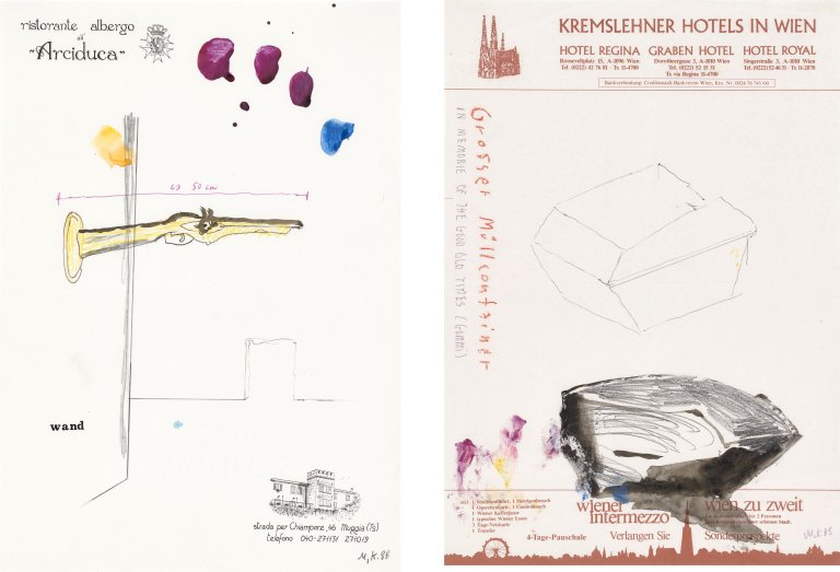 This picture shows the following artwork: Martin Kippenberger. Untitled (Kremslehner Hotels in Vienna / Ristorante Albergo all'Arciduca, Trieste). 1988.