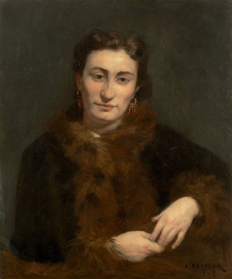Auf diesem Bild ist das folgende Kunstwerk zu sehen: Auguste Renoir. „Portrait de femme à la fourrure“. 1866.