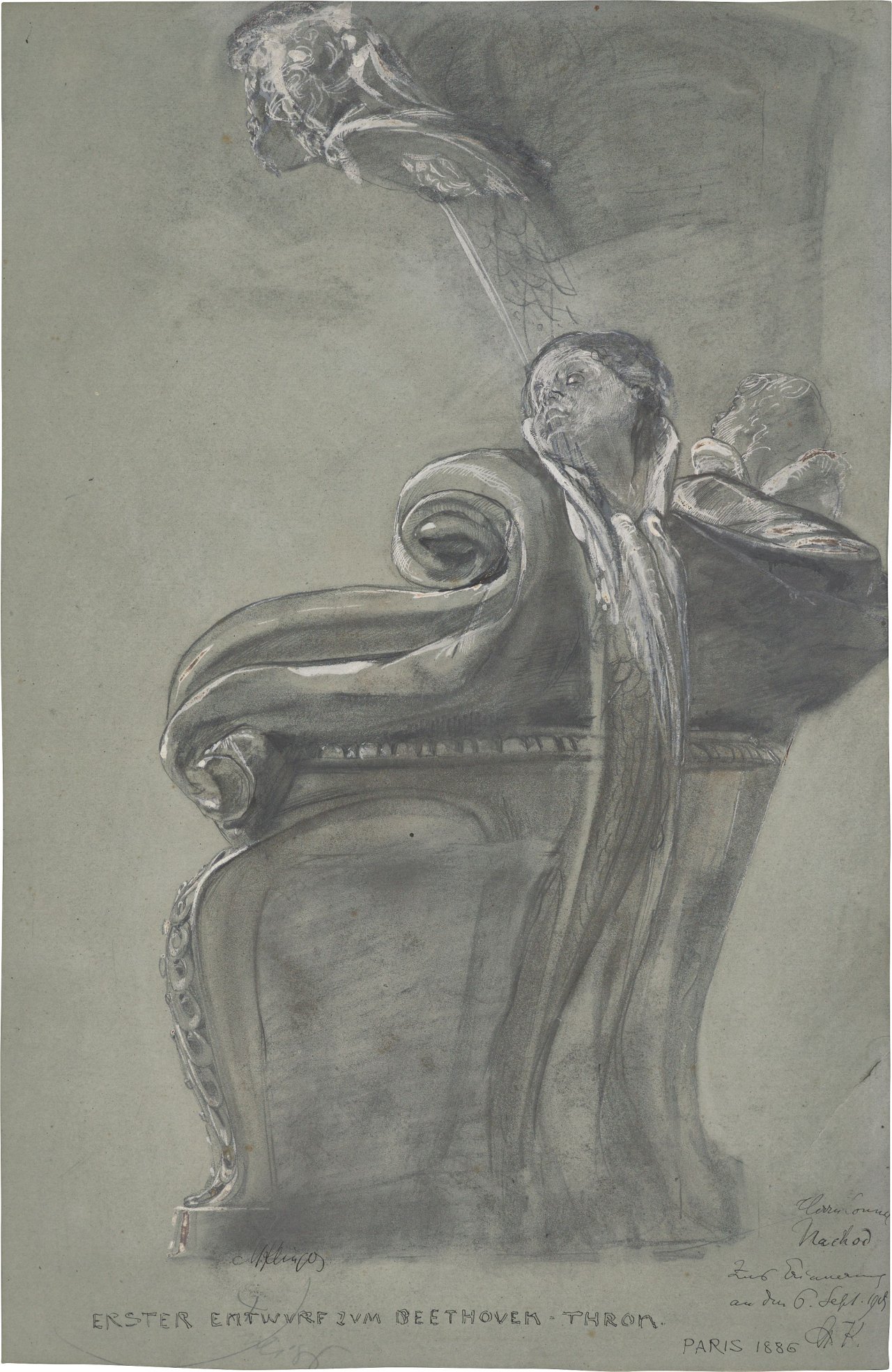 This picture shows the following artwork: Max Klinger. ”Erster Entwurf zum Beethoven-Thron”. 1886.