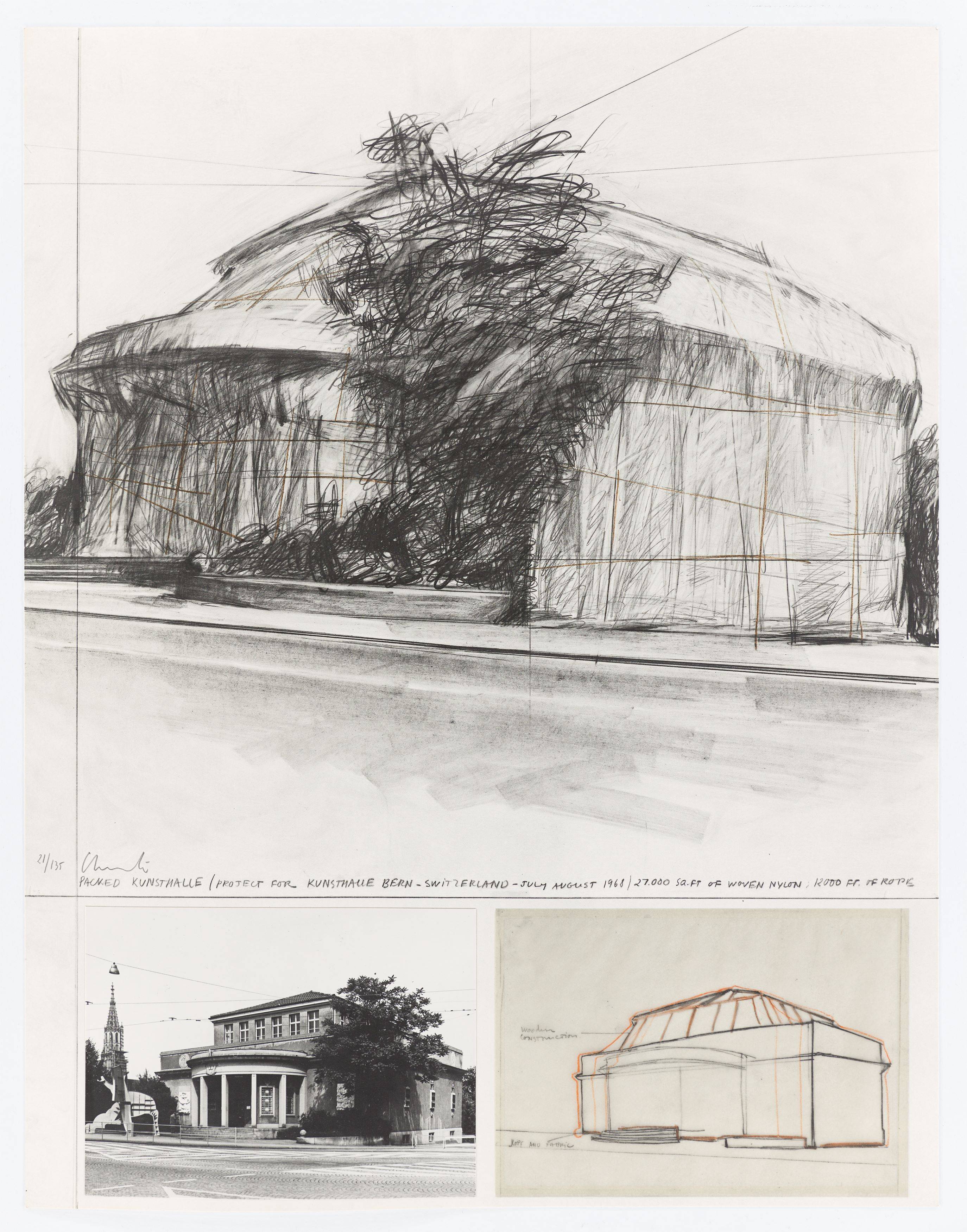 Auf diesem Bild ist das folgende Kunstwerk zu sehen:  Christo und Jeanne-Claude. „Packed Kunsthalle Bern, Project“. 1972.