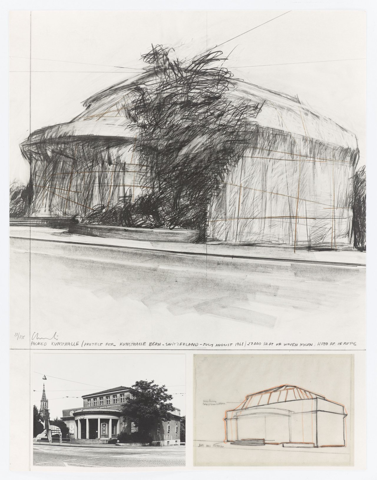 Auf diesem Bild ist das folgende Kunstwerk zu sehen:  Christo und Jeanne-Claude. „Packed Kunsthalle Bern, Project“. 1972.