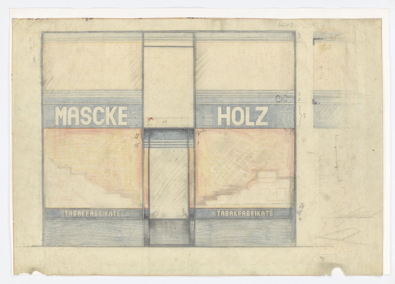 This picture shows the following artwork: Robert Michel. Facade draft (Maschke Holz). 1927.