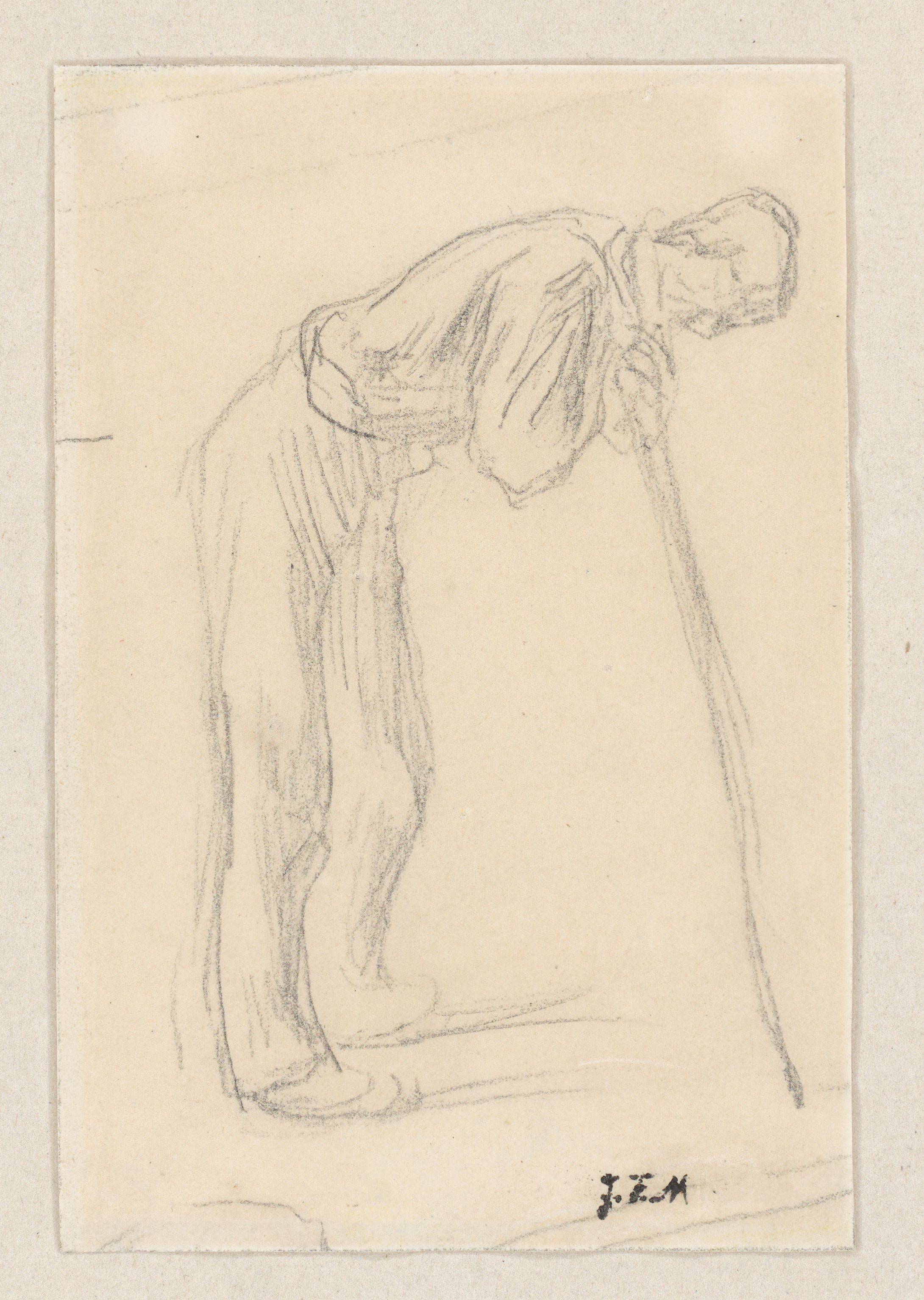 This picture shows the following artwork: Jean François Millet. Shepherd leaning on a cane.