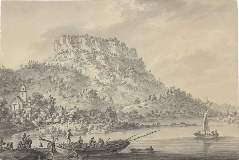 This picture shows the following artwork: Adrian Zingg. View of Lilienstein.