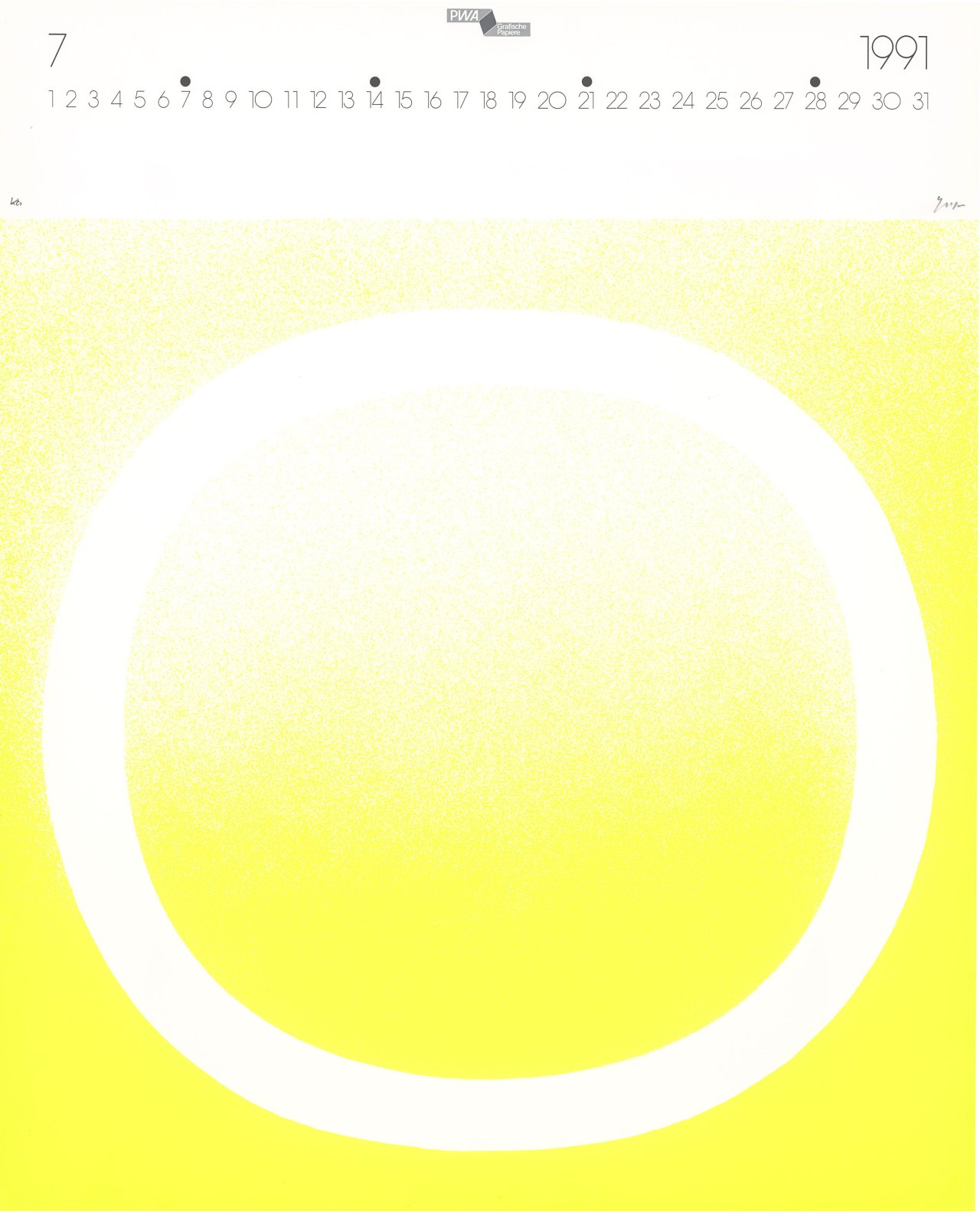 Auf diesem Bild ist das folgende Kunstwerk zu sehen: Rupprecht Geiger. „Kalender 1991“. 1990.