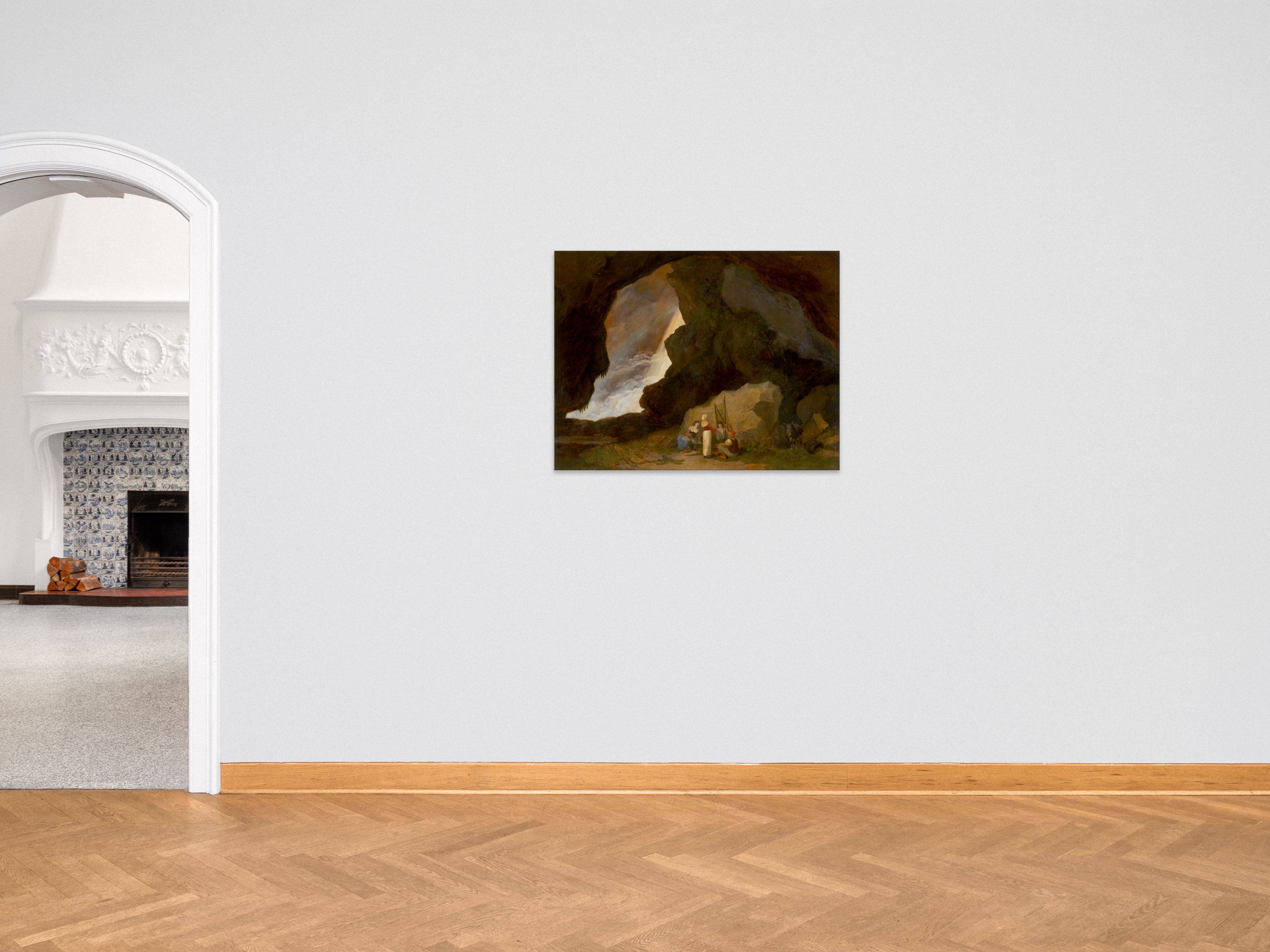 This picture shows the following artwork:  German, circa 1830. Group of figures in a dark grotto. Circa 1830.