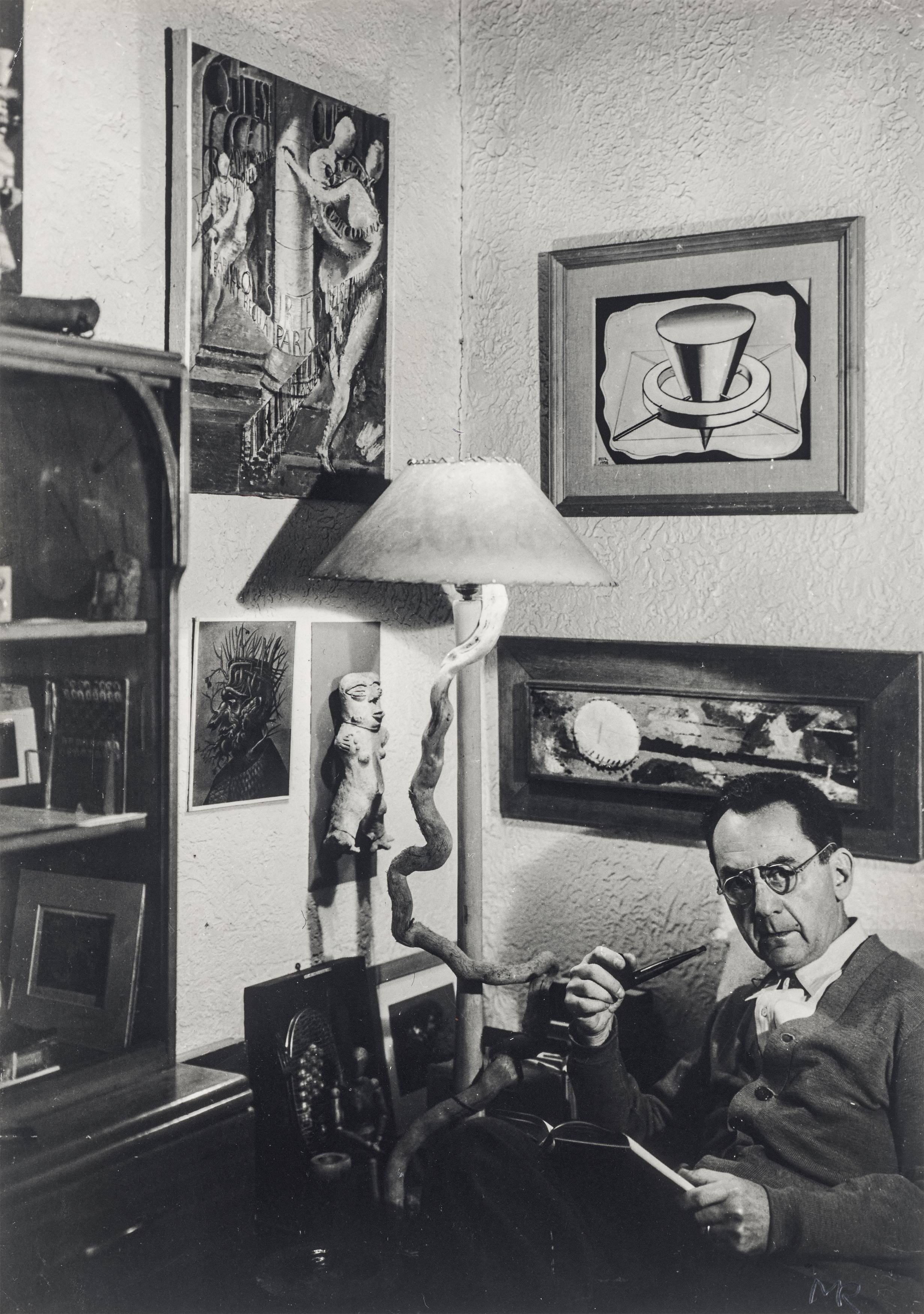 This picture shows the following artwork:  Man Ray. Man Ray in his home in Hollywood. 1948.