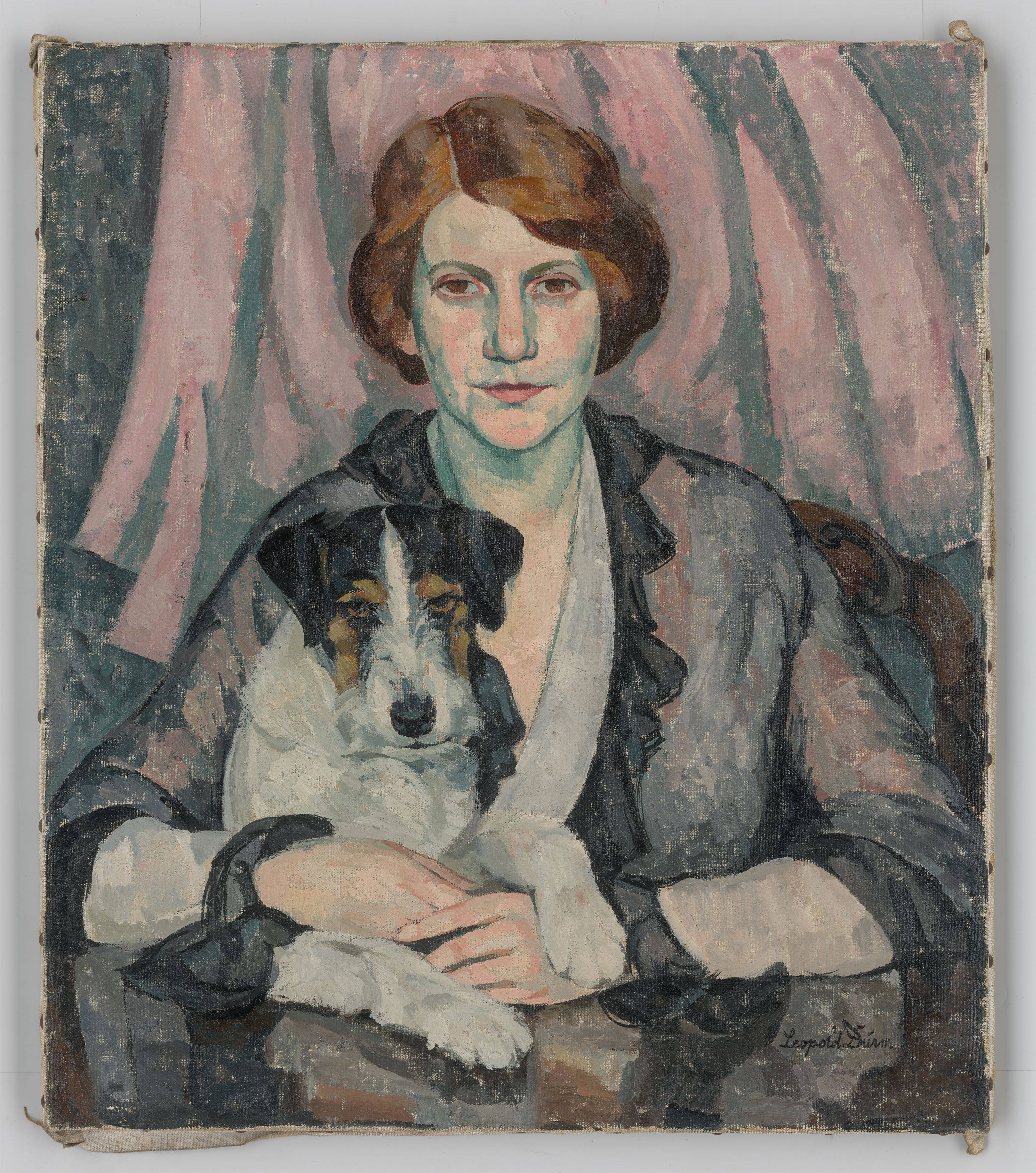 This picture shows the following artwork: Leopold Durm. Lady with Dog. 1915.