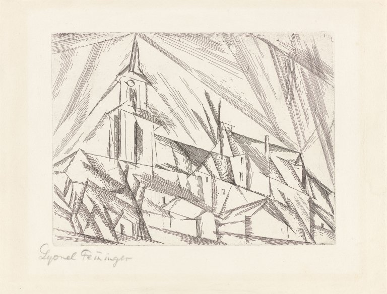 Auf diesem Bild ist das folgende Kunstwerk zu sehen: Lyonel Feininger. „Teltow 1“. 1914/Anfang der 1950er-Jahre.